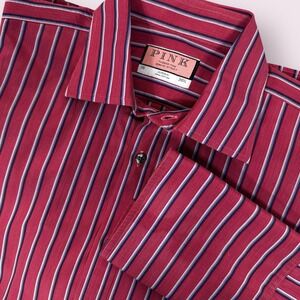 Thomas‎ Pink Jermyn Street Red Striped Cotton Dress Shirt Mens 16 36.5